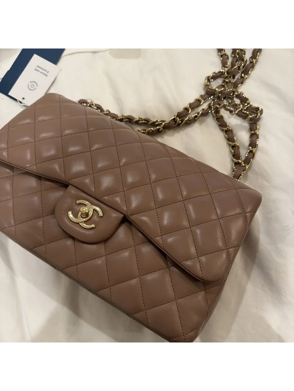 Lambskin Quilted Jumbo Double Flap Dark Beige Chanel